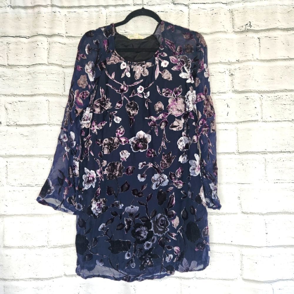 Staring at Stars Floral Womens Medium Dress Midi Semi Sheer Long Sleeves